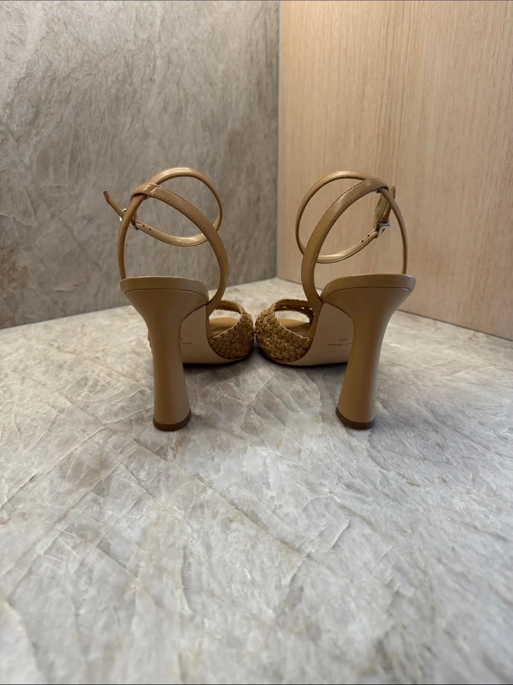 Michael Kors Tan Woven Ankle-Strap Heels